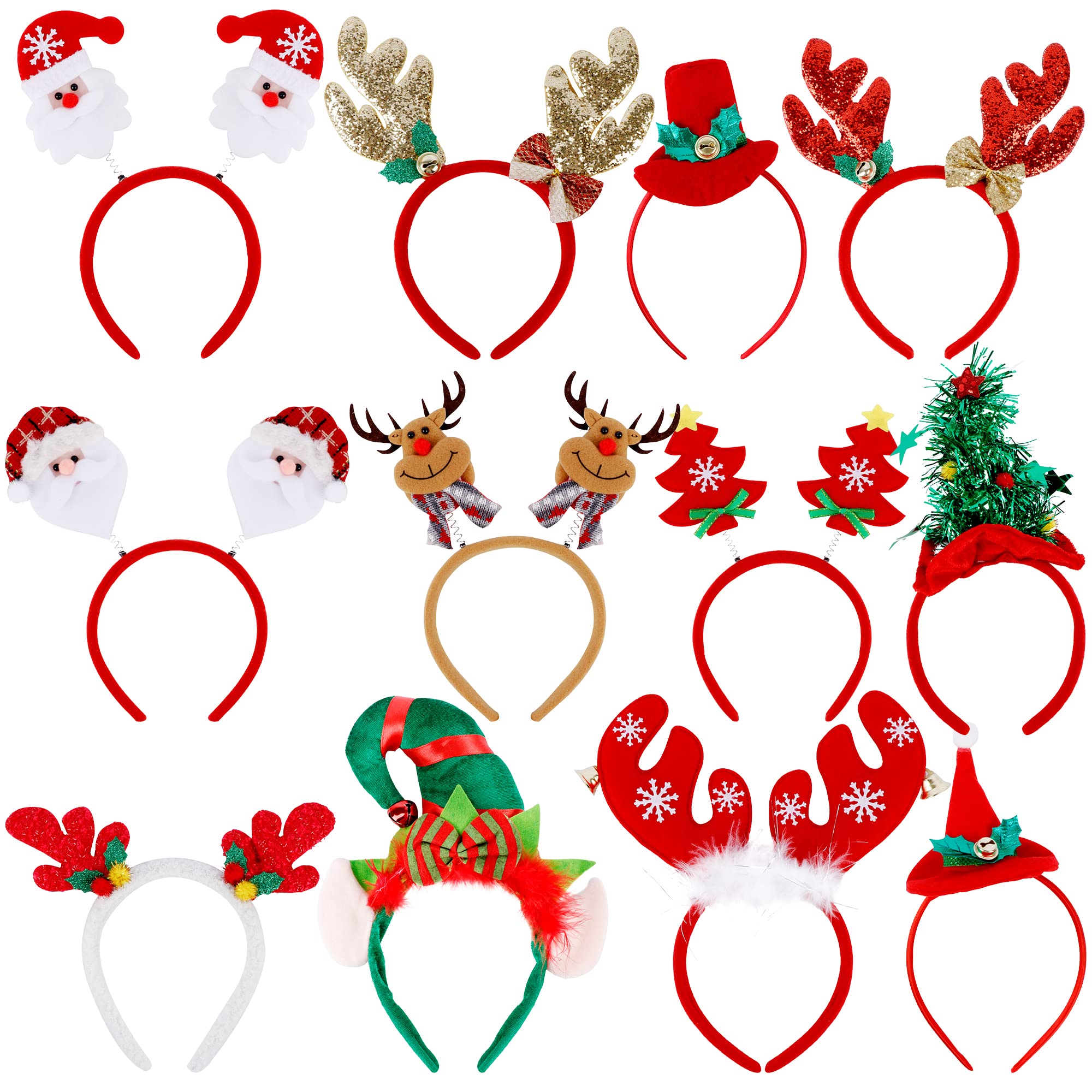 KatchOn, Christmas Headbands for Adults - Pack of 12 | Funny Christmas Headbands for Kids | Reindeer Antlers Headband | Christmas Party Favors, Christmas Headwear | Christmas Accessories for Adults