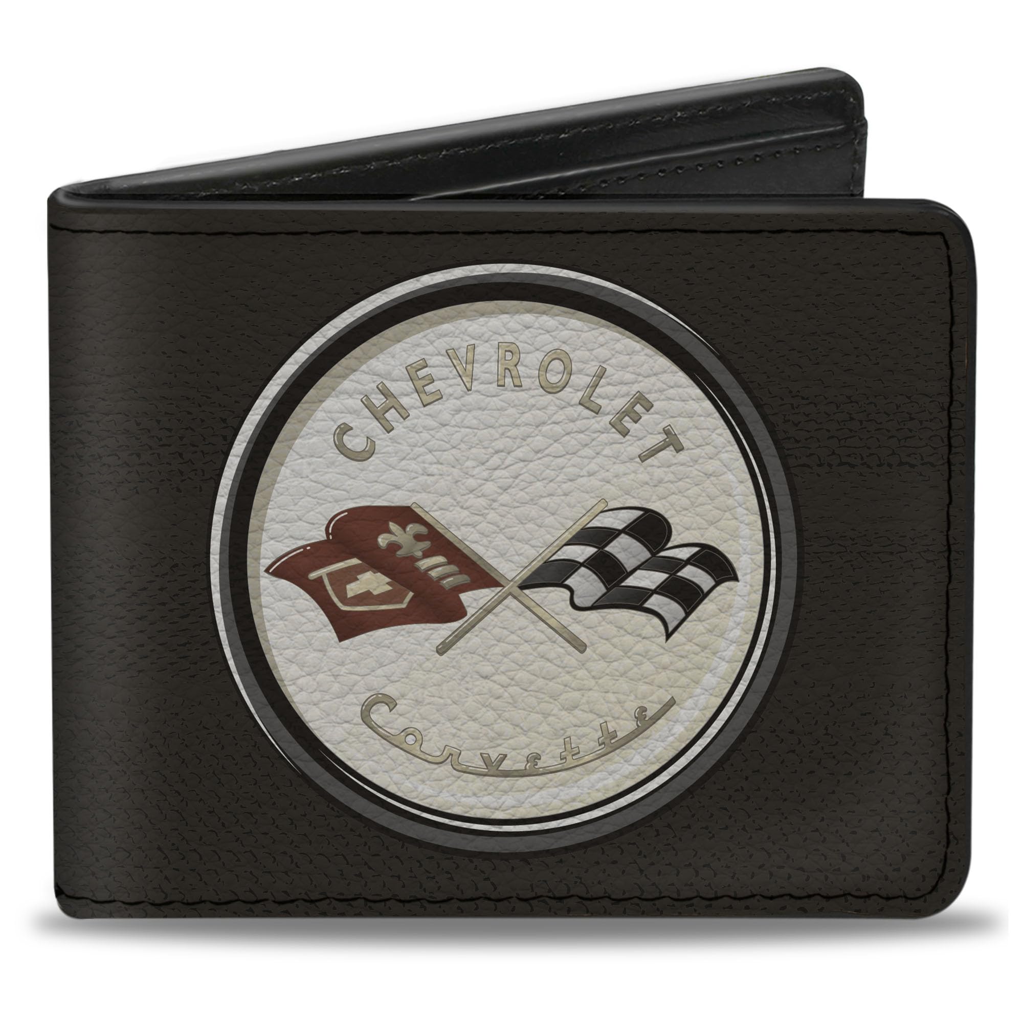 Buckle-Down Mens Pu Bifold - Corvette C1 Emblem Charcoal Gray Wallet, Multicolor, 4.0" x 3.5", Pu Bifold Wallet - Corvette C1 Emblem Charcoal Gray