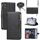 Cavor for iPhone Xr Wallet Case,for iPhone Xr Case with Strap Stand,Phone Case for iPhone Xr Case with Card Holder for Women Men,Leather Magnetic Protective Cover,Black