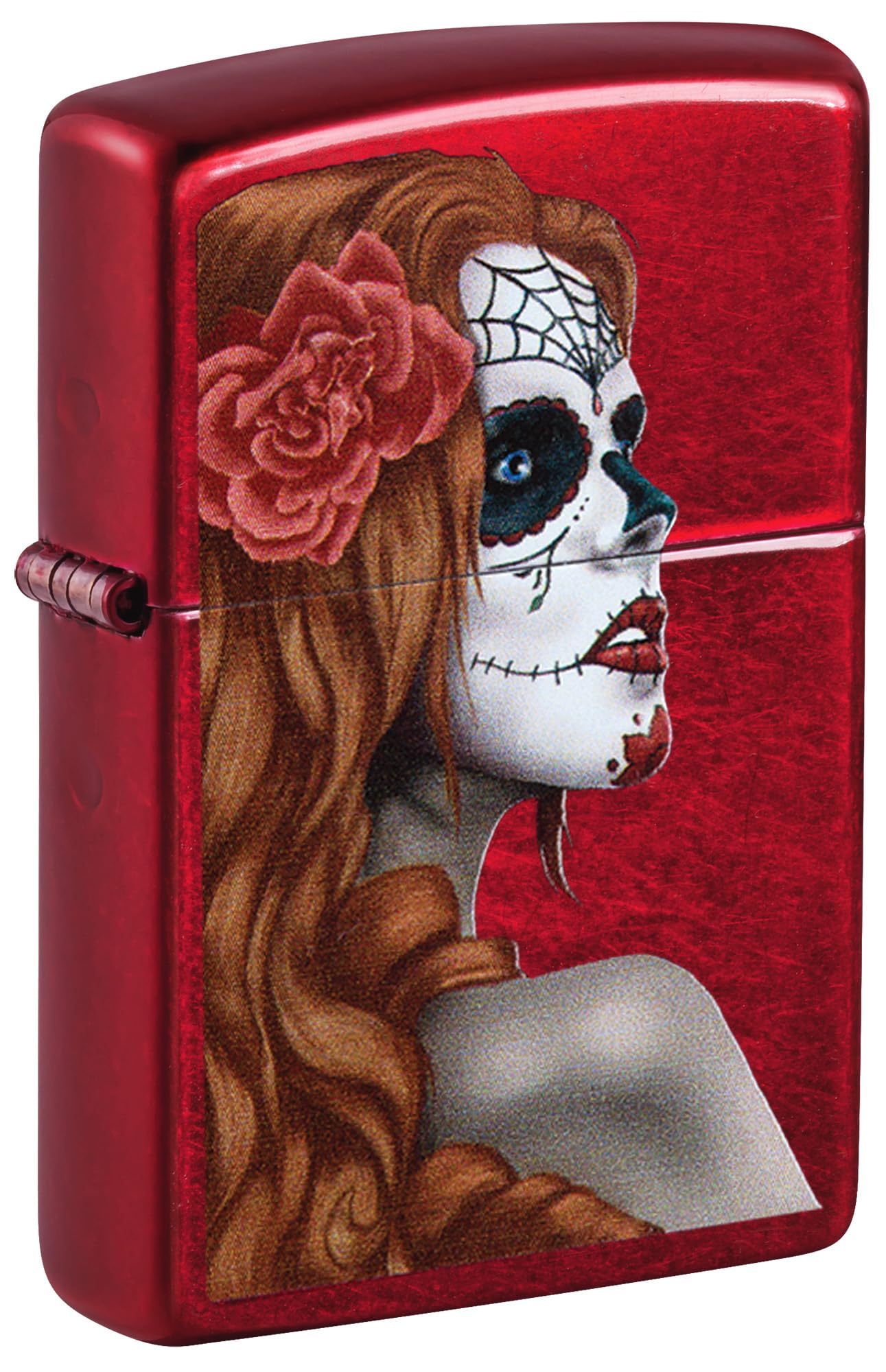 Zippo Windproof Lighter - Day of Dead Woman - Candy Apple Red - Colour Image - Refillable - Reusable - Gift Box - Made in USA