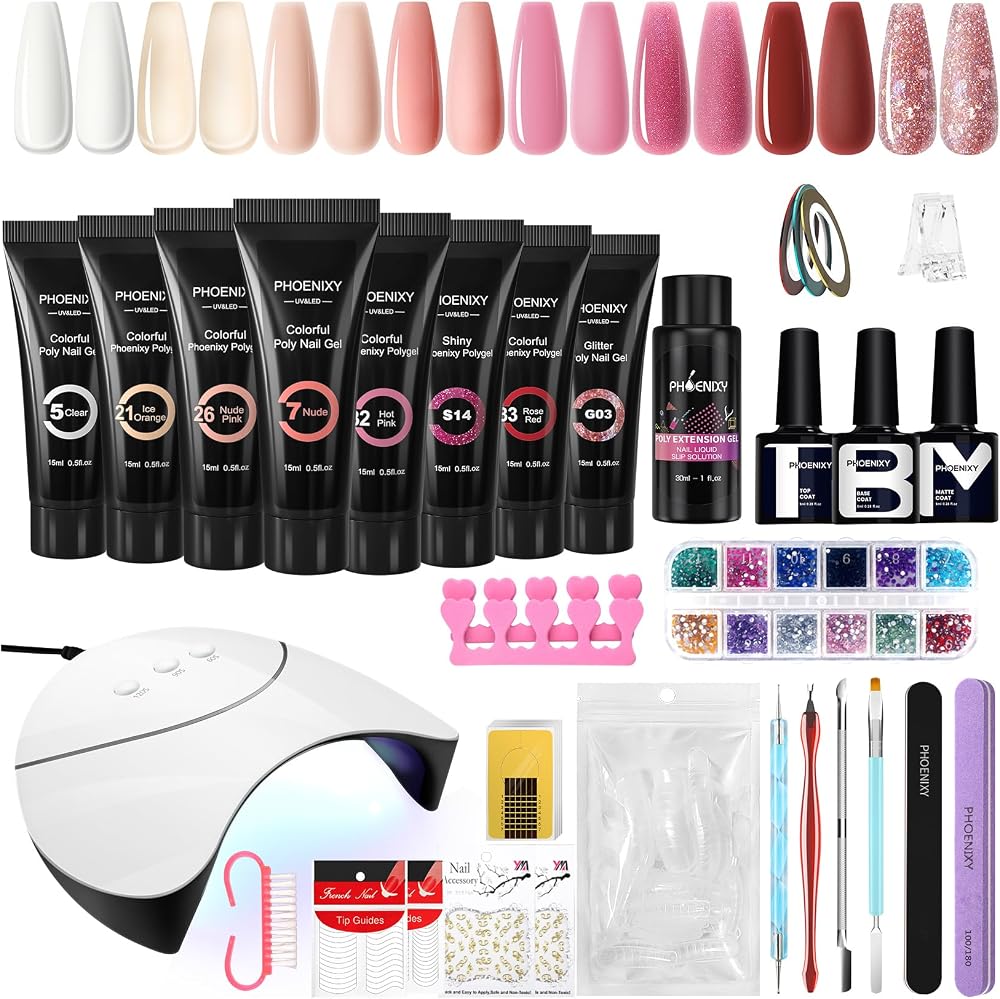 Phoenixy Poly Nail Gel Extensions Kit 36W Lamp 8 Colours Gift Set