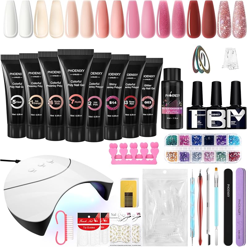 Phoenixy Poly Nail Gel Extensions Kit 36W Lamp 8 Colours Gift Set