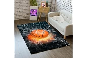 kodhyvj Black Sport Rugs Basketball Rug for Boys Bedroom Basketball Room Decor Playroom Rug for Living Room Bedroom Decor, 2'x3'