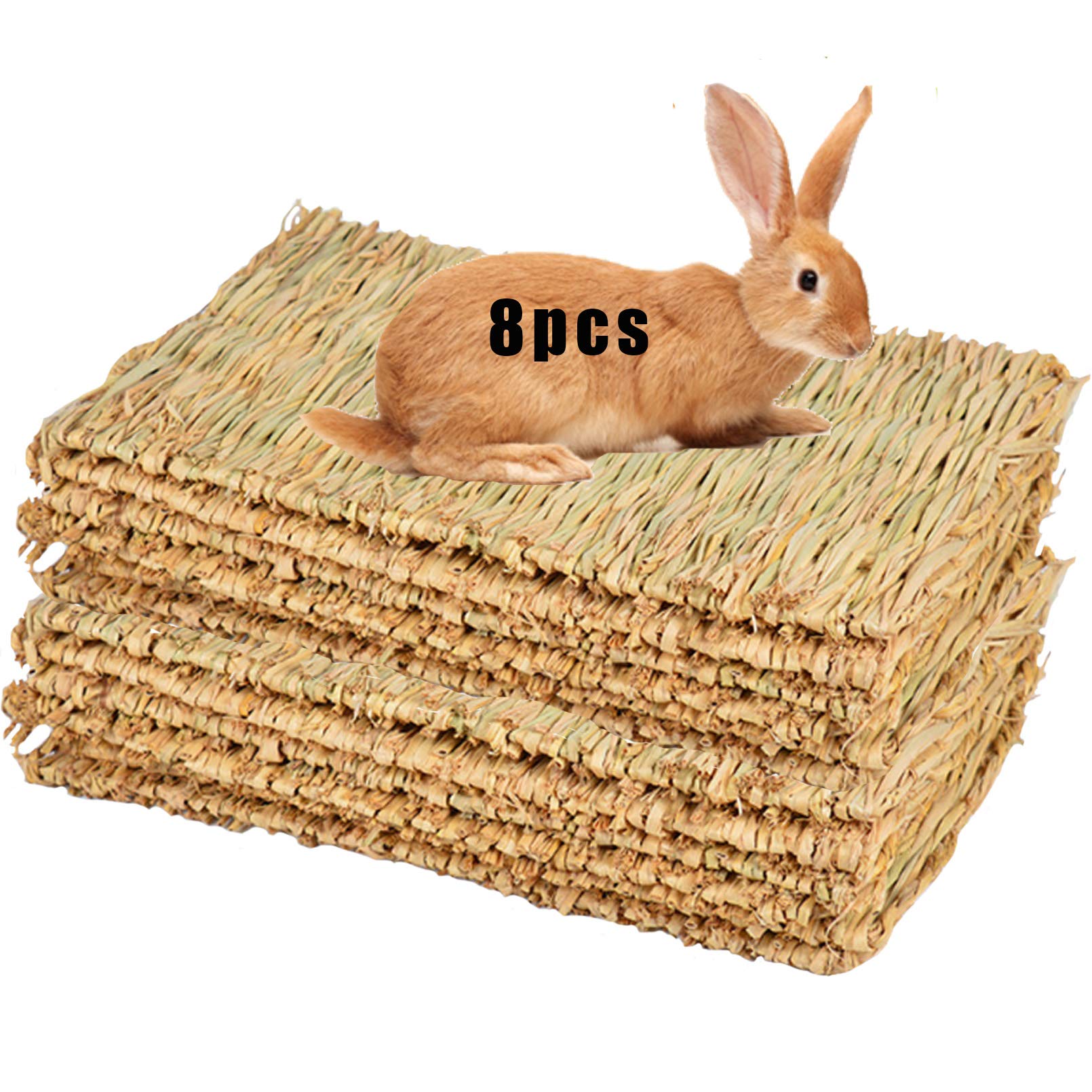 Grass Mat for Rabbit Bunny Chew Toys Woven Bed Mat for Guinea Pig Chinchilla Squirrel Hamster Cat Dog and Small Animal (8 PCS Grass mat)