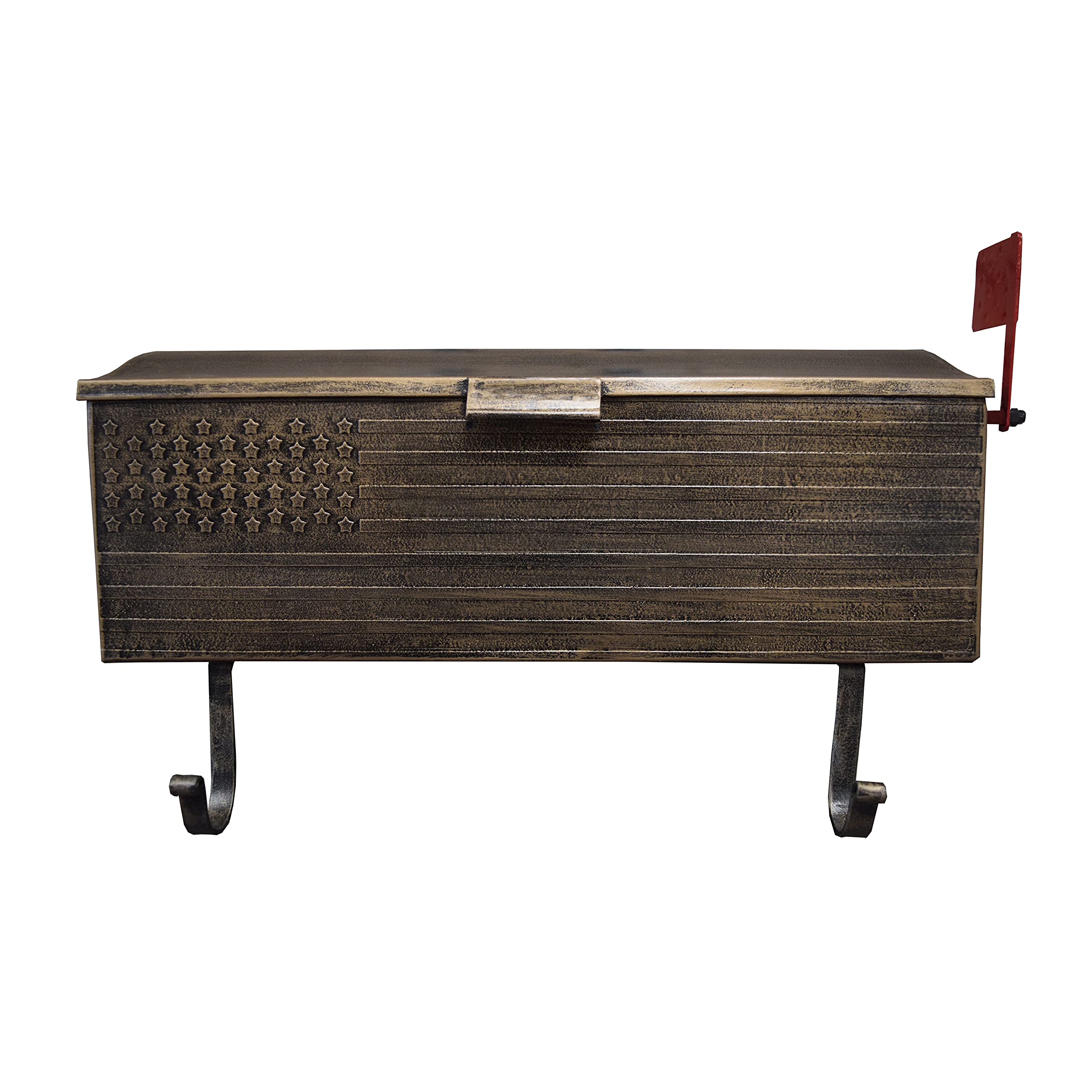 Oakland Living AZ620-ANTIQUE-BRONZE Antique Bronze Patriotic Metal Outgoing Mail Flag and Newspaper Hangers Wall Mount Mailbox