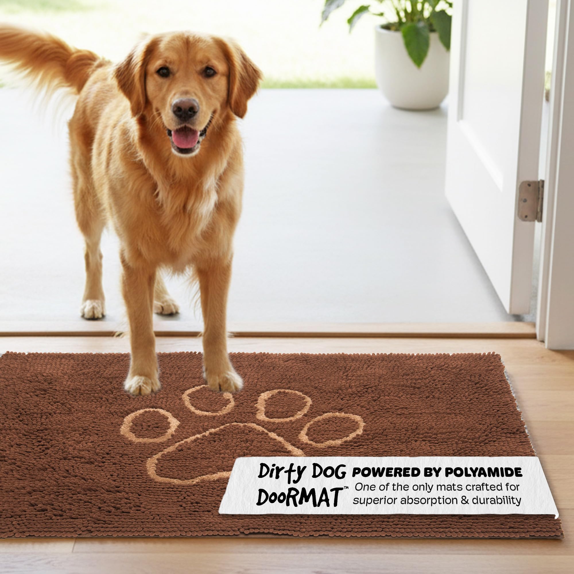 Dog Gone Smart Dirty Dog Microfiber Doormat, Super Absorbent Machine Washable with Non-Slip Backing, Large, Mocha Brown