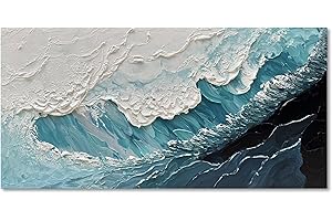 NANKAI Art 30x60 Inches Blue Thick Texture Abstract Oil Painting Hand-Painted Ocean Landscape Home Wall Art Deco