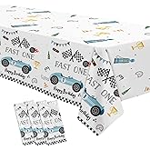 Suhelkit Fast One Birthday Decorations for Boys Tablecloth - Blue Race Car 1st Birthday Party Supplies Table Covers for Racing Car First | 3 Pack (54in x 108in)