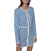 Karl Lagerfeld Womens White Lined Tweed Long Sleeve Cropped Jacket