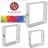 Ann Clark Cookie Cutters 3-Piece Square Cookie Cutter Set with Recipe Booklet, 2.5", 3", 3.5"