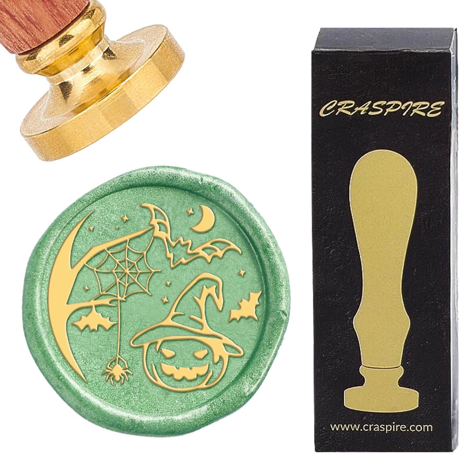 CRASPIRE Halloween Wax Seal Stamp 25mm Removable Brass Head Vintage Pumpkin Bat Spider Web Sealing Wax Stamp with Wooden Handle for Wedding Halloween Envelopes Invitations Gift Cards Decoration — image 1