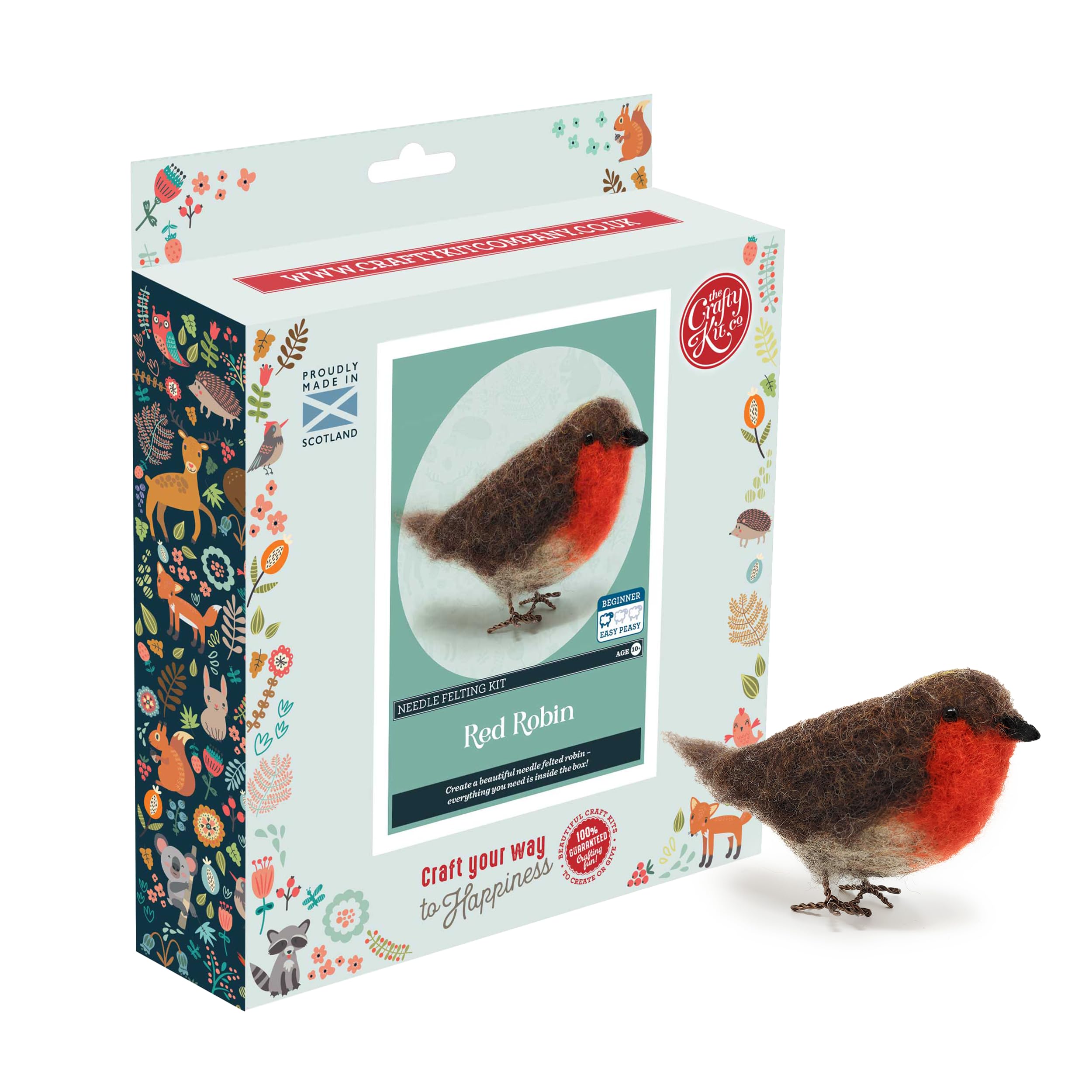 The Crafty Kit Company Needle Felting Craft Kit - British Birds Robin | 100% Corriedale Wool DIY Felt Craft Kit – Handmade Gift for Adults, Teens & Beginners | Age 10+
