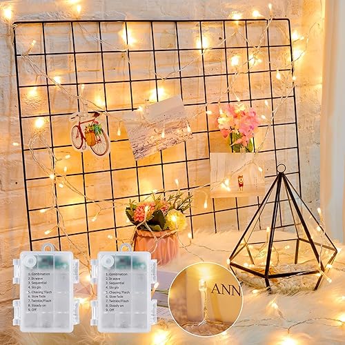 Battery Operated String Lights Outdoor, 2 Pack Total 33 FT 100LED Battery Powered String Fairy Lights with Time, 8 Modes, Waterproof Twinkle String Lights for Outside Indoor Bedroom Tree, Warm White