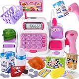 BUYGER Supermarket Cash Register Toy Pink with Scanner Calculator