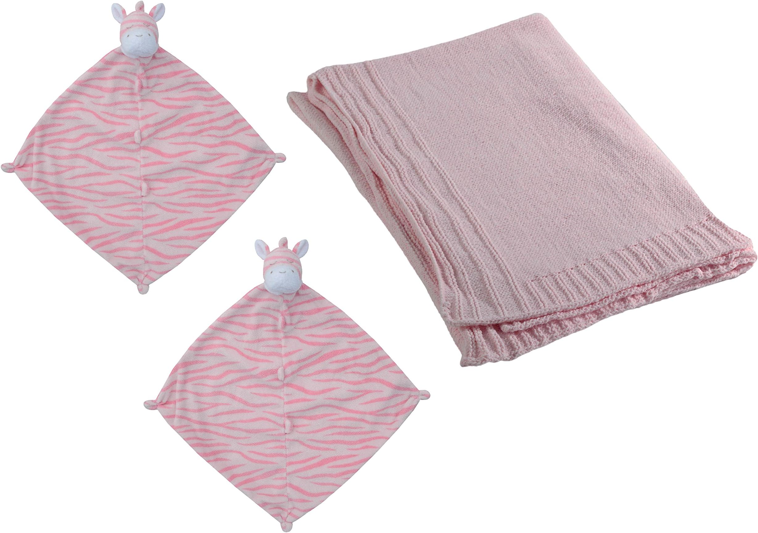 Pink Zebra Baby Lovey and Nursery Blanket Bundle