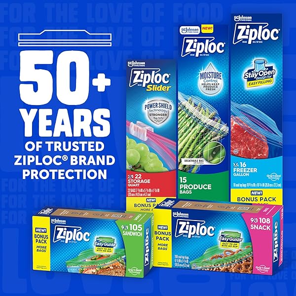 ZIPLOC QUART FOOD STORAGE FREEZER BAGS, STAY OPEN DESIGN, EASY TO FILL, 60 COUNT (PACKAGING MAY VARY)