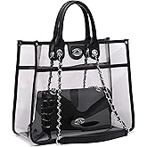 MARCO M KELLY Large Clear Tote Bag Stadium Approved Women Clear Purse for Stadium Events Crossbody 2 in 1 Shoulder Work Bag