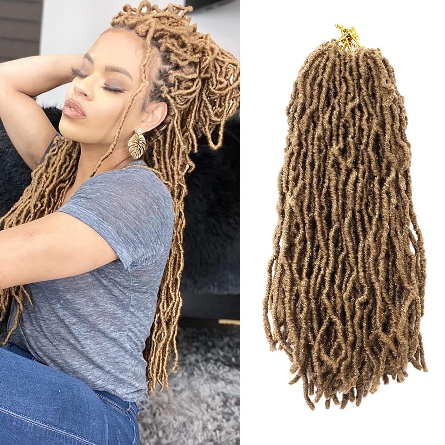 Faux Locs Crochet Hair 12 Inch Soft Locs Curly Wavy 6 Packs/Lot Pre-Looped Faux Locs Goddess Synthetic Fiber Hair Extensions
