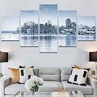 SIGNWIN 5 Panel Canvas Wall Art Modern Art Farmhouse/Country Lake Multicolor Nature Photography Relax/Calm for Home Decorations Ready to Hang - 60