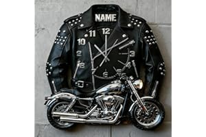 Personalized Motorcycle Leather Jacket Themed Clock Gift for Motocross Rider, 2D Flat Printing Custom Name Motocross Motorcyc