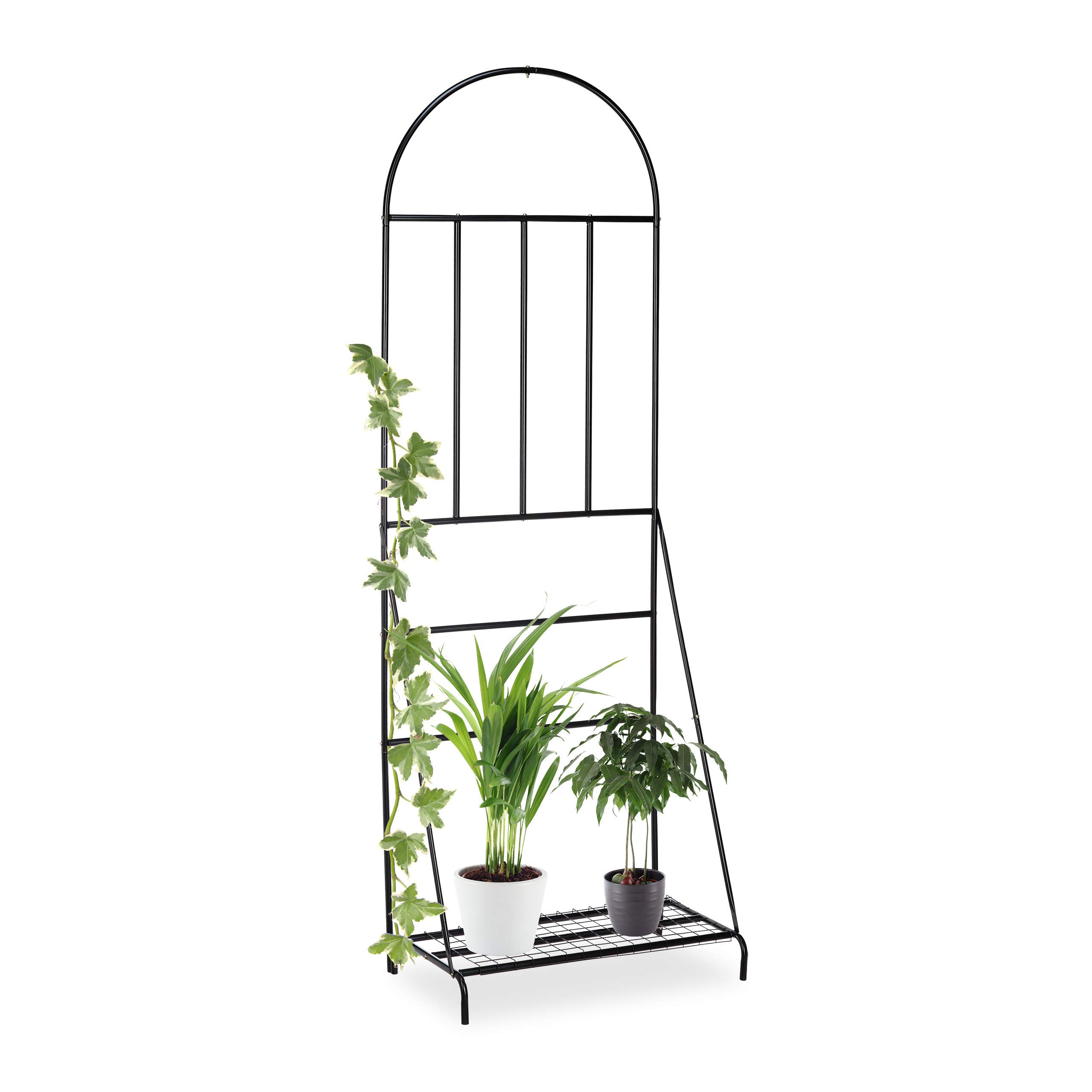 Relaxdays Flower Stand With Trellis, Garden, Balcony, Patio, Steel, Plant Rack, HxWxD 200 x 70 x 40 cm, Black