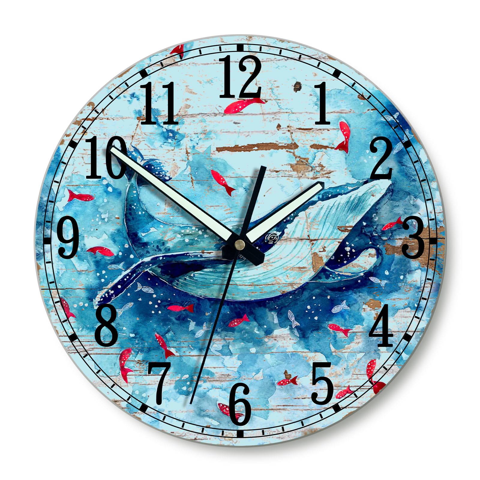 Photo 1 of 12 Inch Whale Wood Wall Clock Rustic Nautical Decor with Silent Non-Ticking Quartz Movement,Easy to Read for Living Room,Kitchen & Coastal Home Gift for Beach Lovers