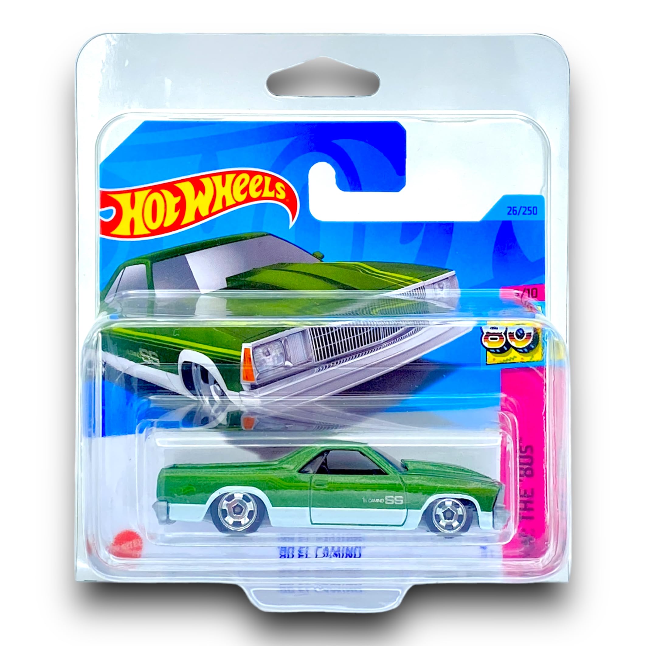 Hot Wheels '80 El Camino (Green) 3/10 HW: The '80s - 2023-26/250 (Short Card) - COMES IN A KLAS CAR KEEPER PROTECTIVE COLLECTORS CASE - HKJ61