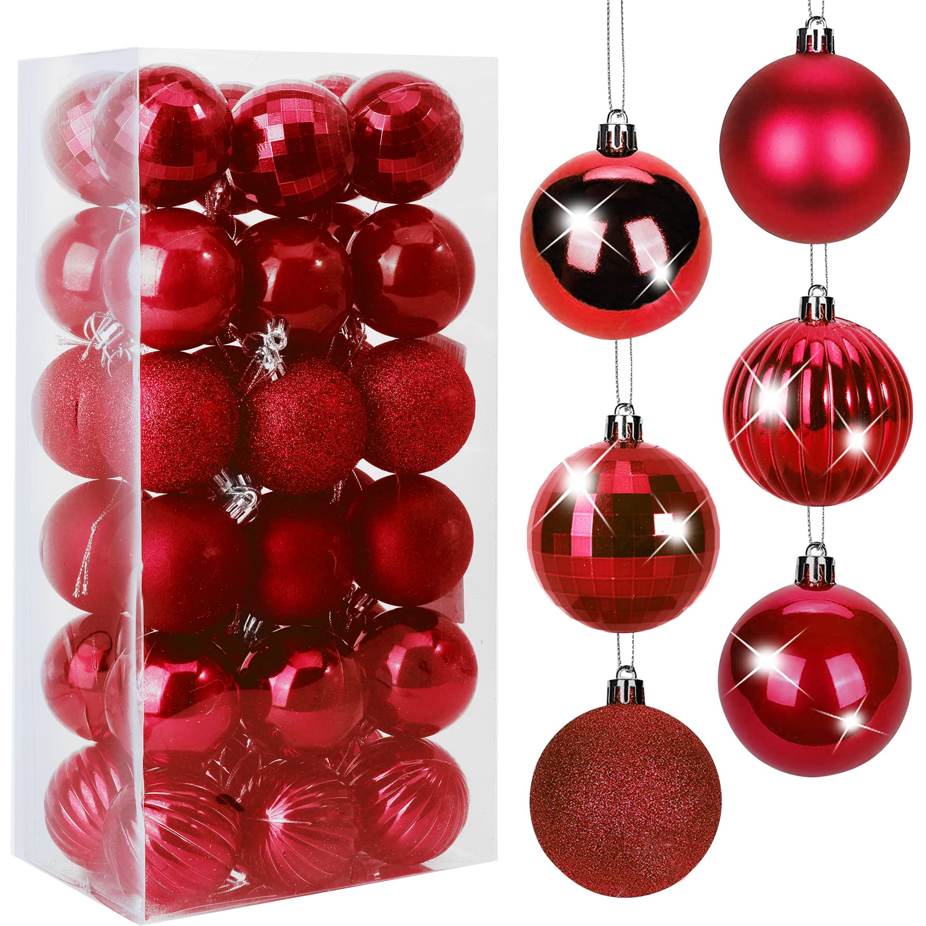 Christmas Baubles, 36Pcs Christmas Tree Baubles Set, 1.6"/4cm Shatterproof Xmas Balls Decorations, Large Xmas Baubles, for Holiday Wedding Party Ornaments