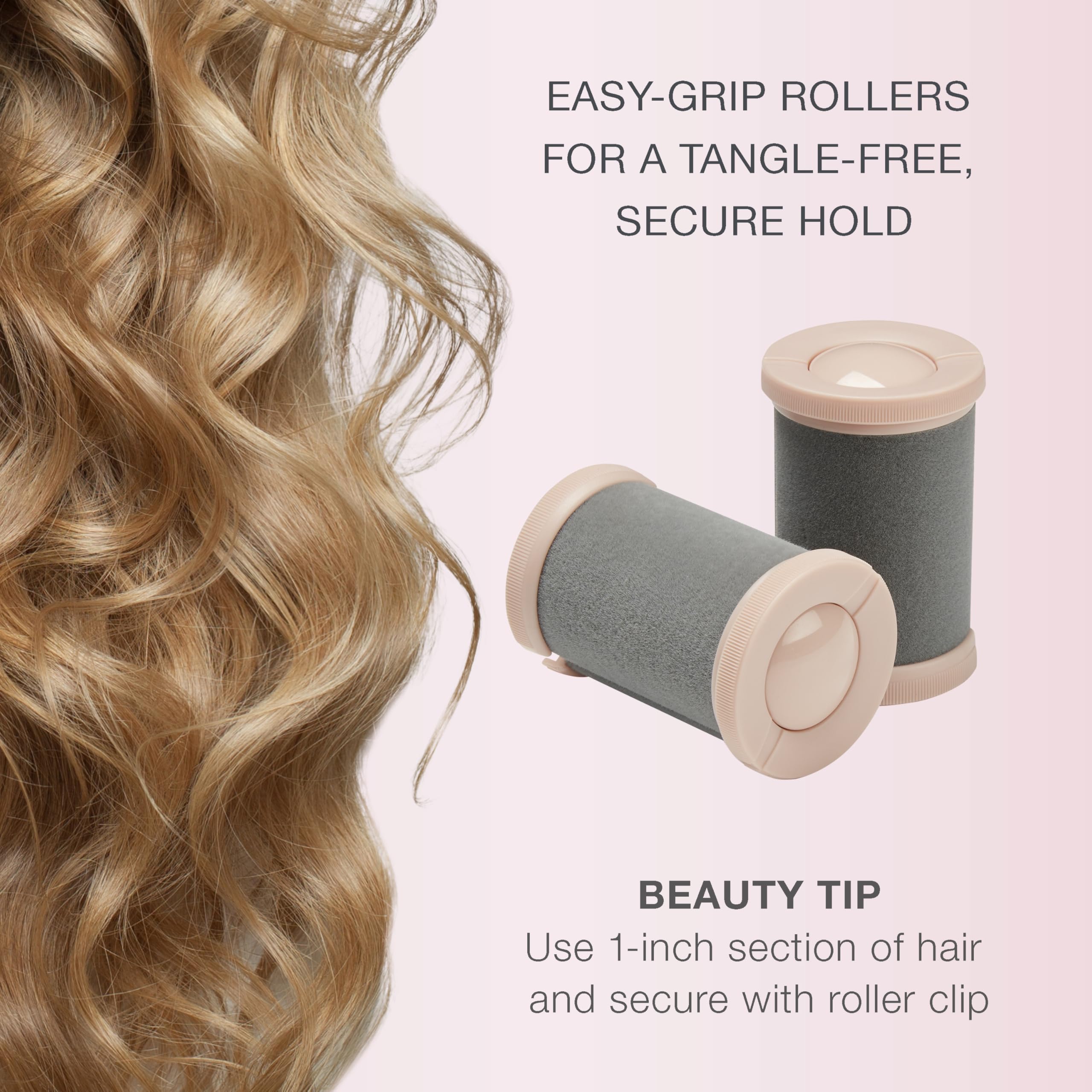 Conair Double Ceramic Hot Rollers for Long, Medium & Short Hair, 5 Ceramic Flocked 1½-Inch Heated Hair Rollers with Clips, Hot Curlers for Women, Volume & Curls, Dual Voltage, Pink/White
