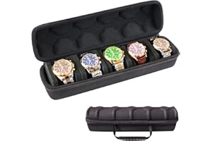 Cuuontrie Watch Travel Cases, Watch Roll, watch box for men, Black 5 Slot Watch Roll Travel Case Organizer&Display, Travel Watch Cases For Men and Women