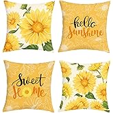 Joymaison Spring Summer Sunflower Throw Pillow Covers 18x18 Inch Set of 4 Sweet Home Yellow Floral Hello Sunshine Cushion Covers Home Decor for Couch Cushion Cases