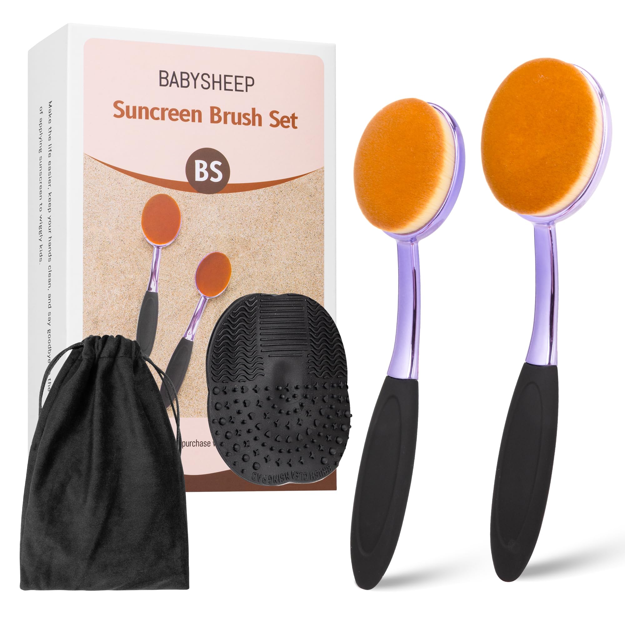 Photo 1 of Sunscreen Brush Set - Sunblock Applicator for Kids, Adults, Child-Safe for Face and Body, Sun Lotion Applicator Sun Cream Brush with Cleaning Mat Travel Size (2 Pack) (Purple)