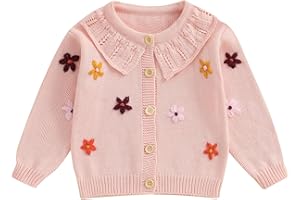 ROURUFY Toddler Baby Girl Fall Winter Clothes Cardigan Sweater Infant Knit Floral Knitwear Button Knitted Outwear Outfit