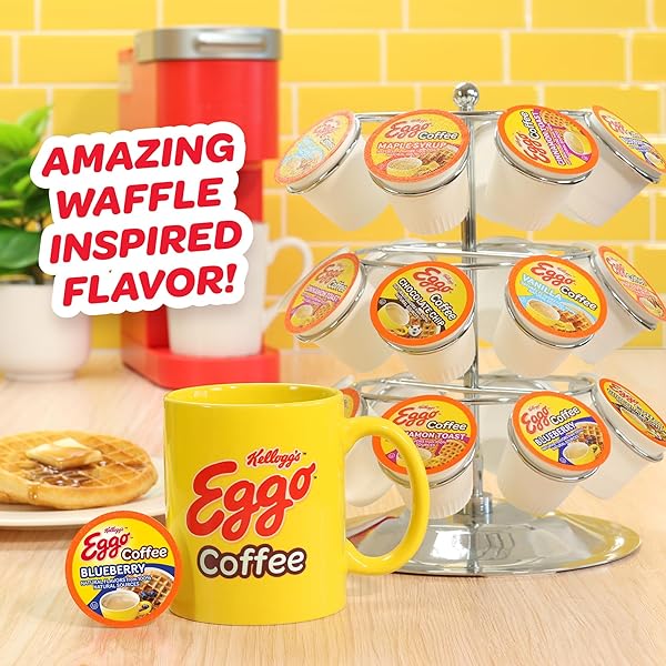 EGGO BEVERAGES BLUEBERRY WAFFLE FLAVORED COFFEE PODS FOR KEURIG K CUP BREWERS, FAIR TRADE CERTIFIED, 40 COUNT – FRUITY AND FLAVORFUL BREAKFAST