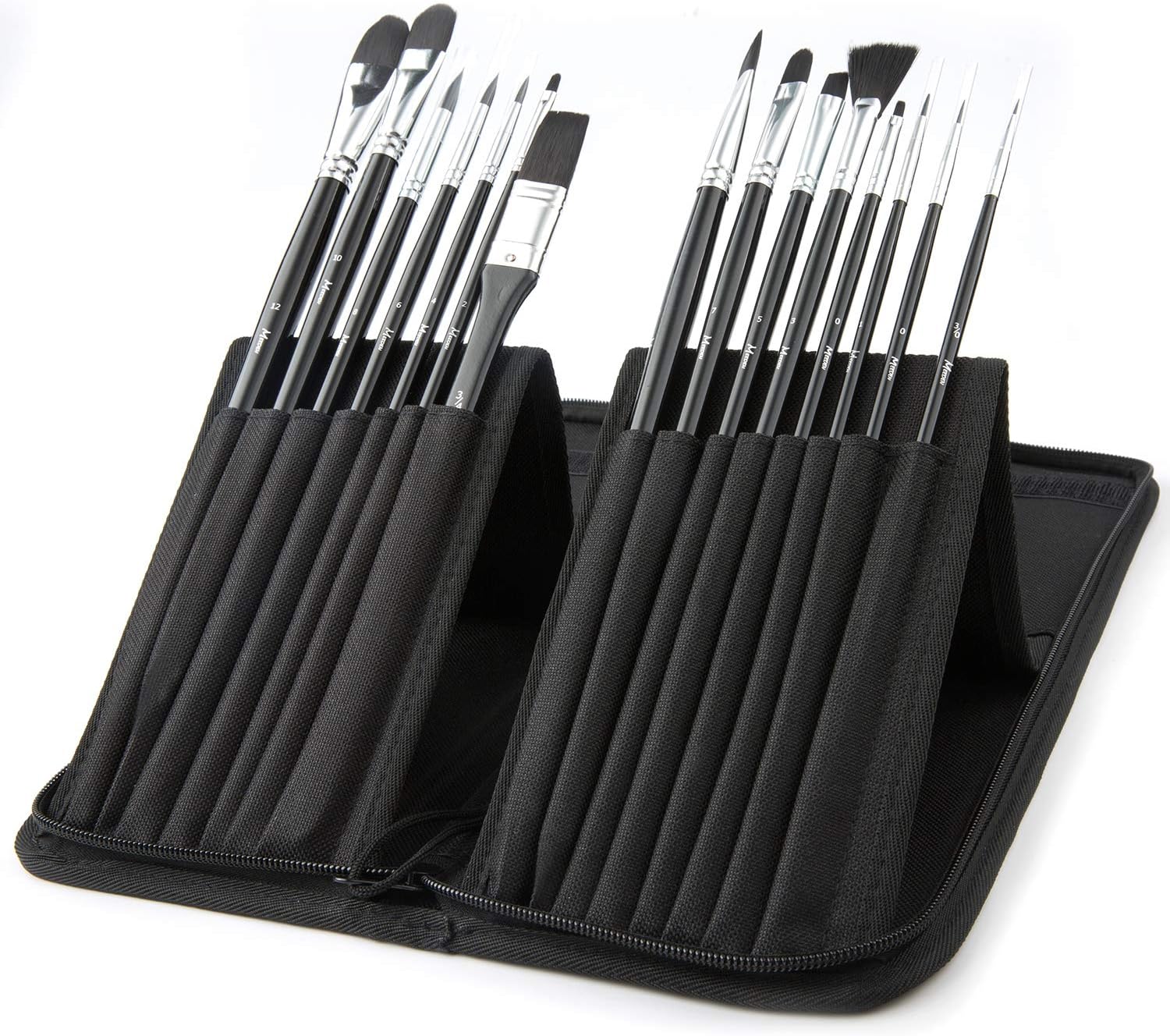 MEEDEN Art Paint Brushes Set Includes Pop-up Carrying Case, 15 Different Sizes Long Handle Nylon Hair Brushes for Acrylic Oil Gouache Watercolor Painting, Nice Gift for Artists, Adults & Kids
