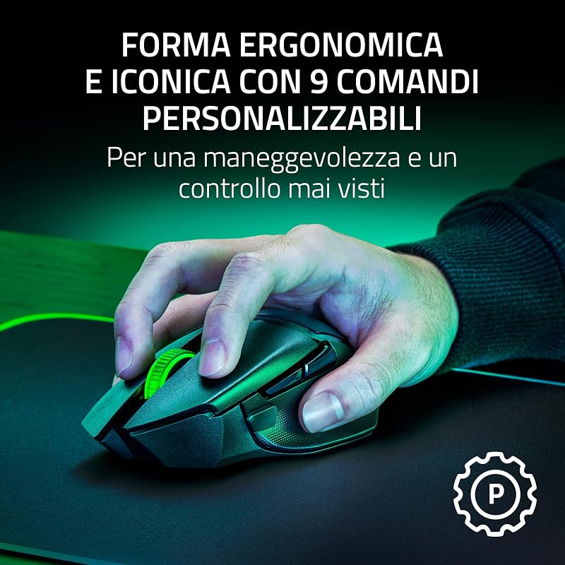 Basilisk V3 X HyperSpeed - Mouse wireless da gaming personalizzabile (9 comandi personalizzabili, HyperSpeed Wireless e BT, Sensore ottico avanzato 5G da 18K, Tecnologia Chroma RGB) Nero