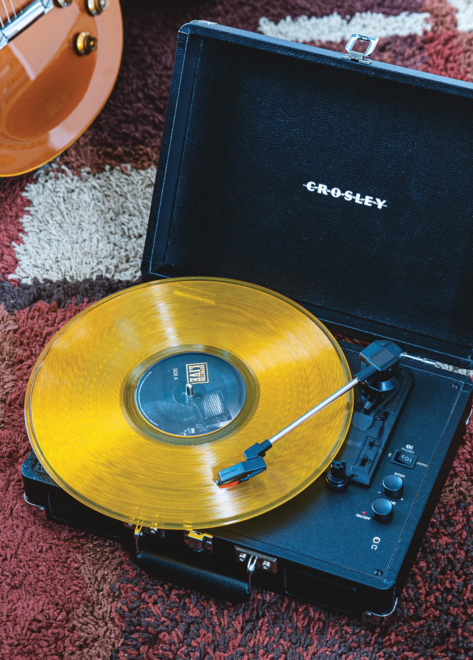 Crosley CR8005DP-BK1 Cruiser Plus Vintage 3-Speed Bluetooth in/Out Suitcase Vinyl Record Player Turntable, Black