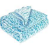 Leopard Blue Soft Blanket Couch Cozy Fleece Blankets Cute Small Blanket for Kids Teen Girls