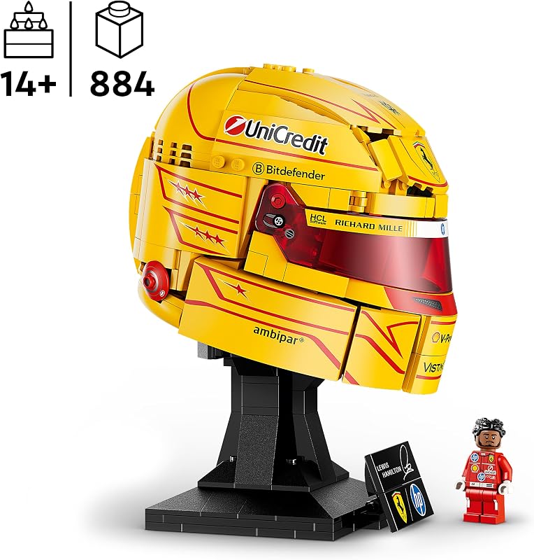Editions Scuderia Ferrari HP Lewis Hamilton Helm - F1 Merchandise - Ausstellungsmodell Bausatz mit sammelbarer Minifigur - Geschenk für Jungen ab 14 Jahren und Erwachsene Motorsportfans - 43022
