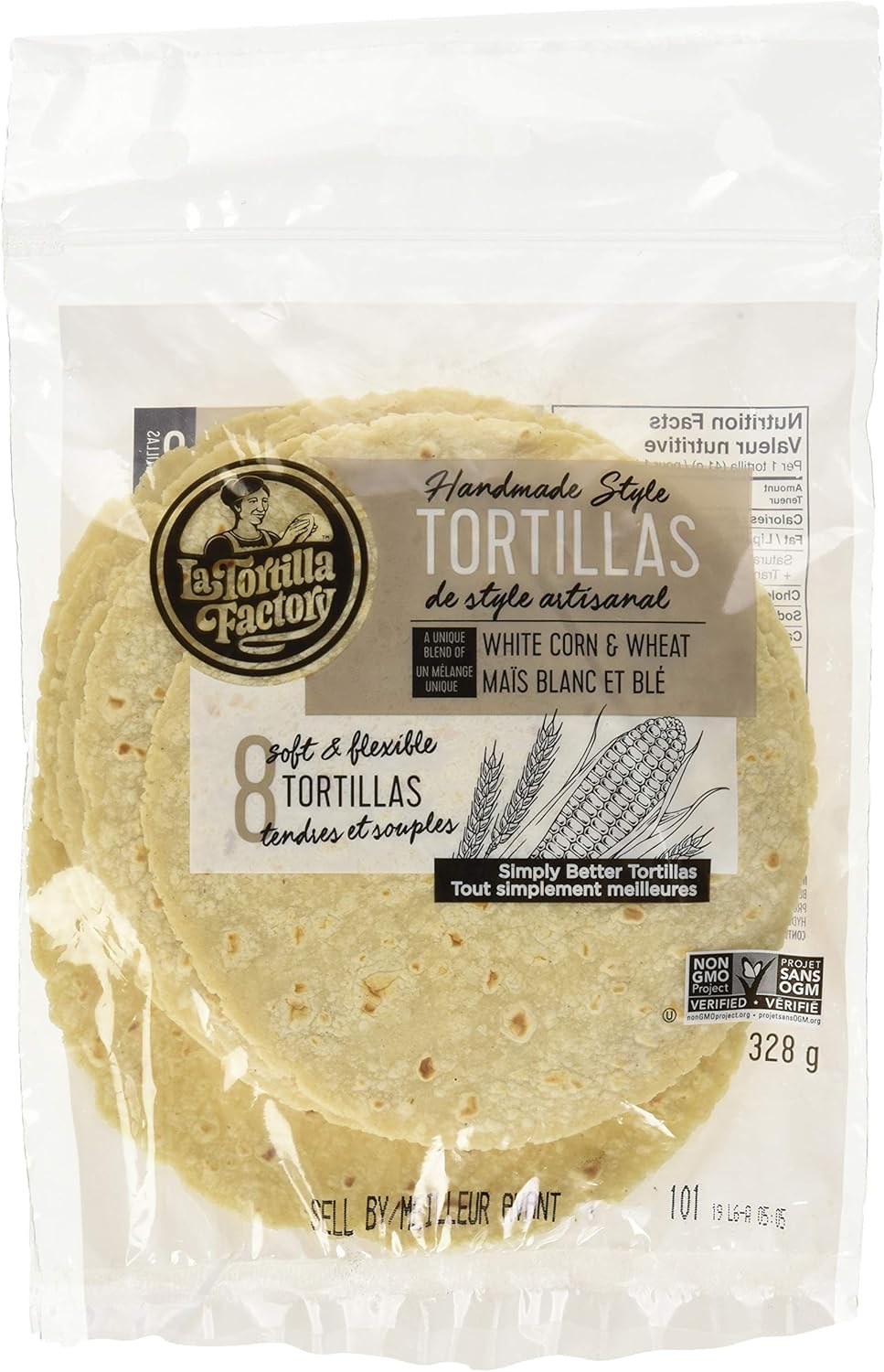 La Tortilla Factory Handmade Style White Corn Tortillas, 8Pack of Non