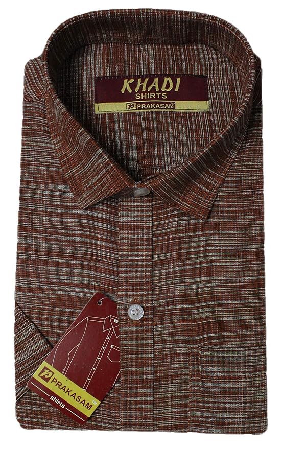 Buy Prakasam Cotton Men's Khadi Regular Fit Spl Kattary Half Sleeve Shirt (ColourBROWN; Size42