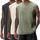 Yimoon Mens Tank Tops Workout Sleeveless Shirts Cotton Acid Wash Tees Loose Gym Muscle Shirts