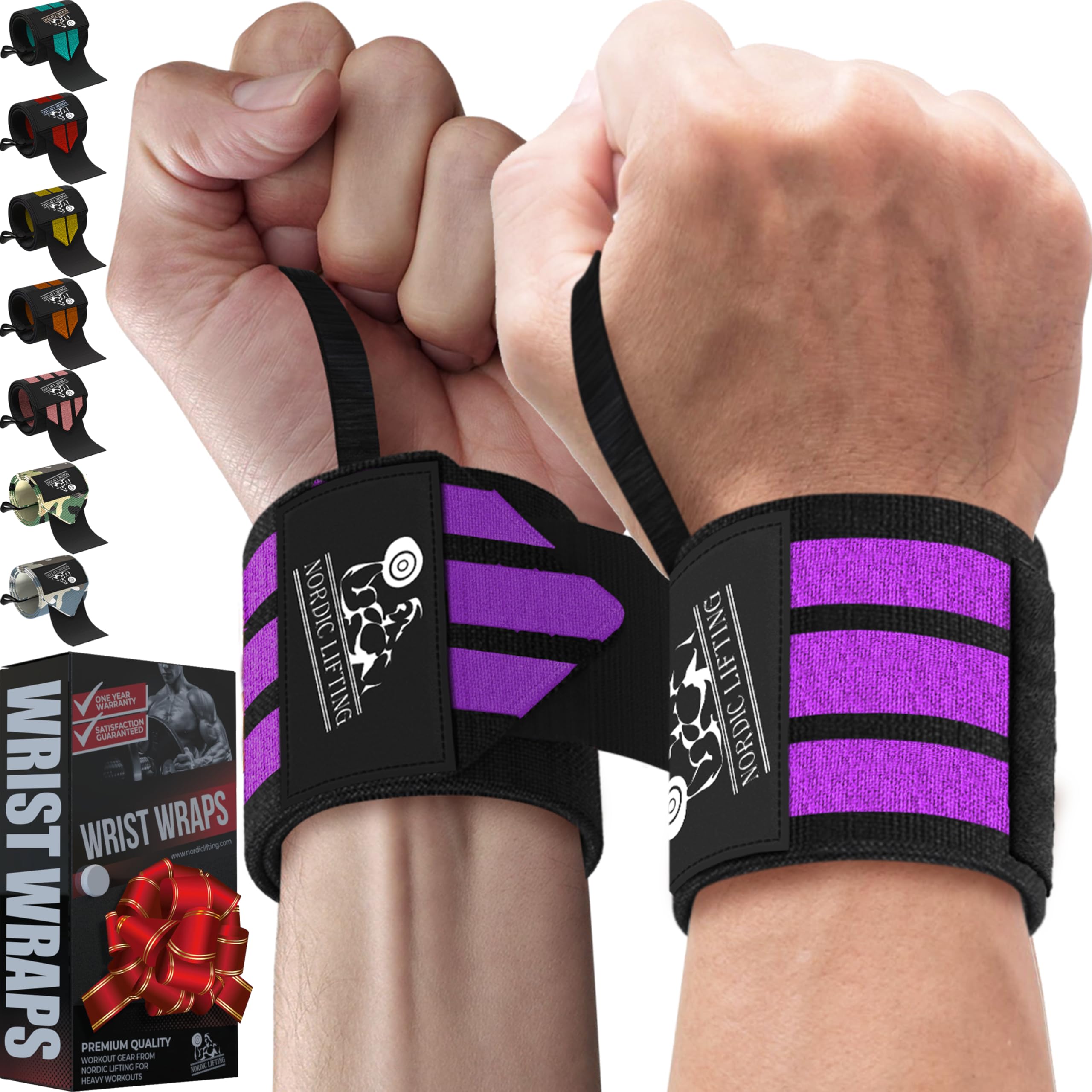 Wrist Wraps (1 Pair) - Premium Support for Weightlifting|Crossfit|Gym - Purple