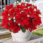 ZYZEV 14'' Artificial Poinsettias Flowers for Outdoor,12 Bunches Mixed Fake Red Flowers Faux Eucalyptus Plants UV-Resistant for Home Garden Porch Christmas Winter Spring Outdoor Indoor Decor
