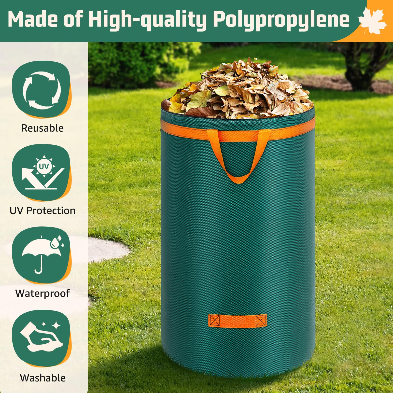 Enbagold 3X 120L Gartenabfallsack Stabil, Laubsack mit Deckel und Griffen Gartensack Groß, Gartenabfallsäcke Gartensäcke Grünschnittsack, Selbststehend Grünschnittsäcke, Abfallsack für Gartenabfälle 3
