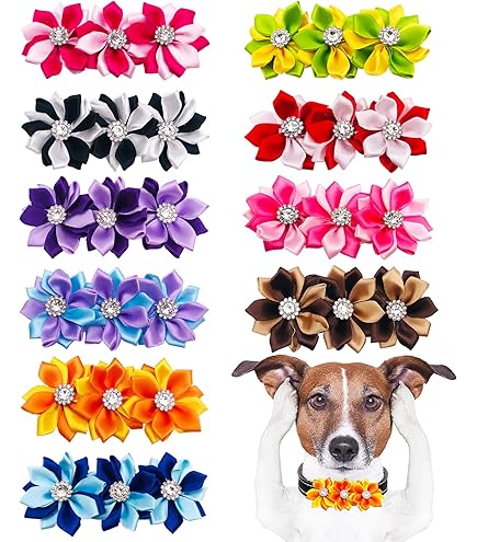 100 Pcs Pink Dog Collar Flowers - Adjustable Valentine's Day Pet Bows For Dogs & Cats