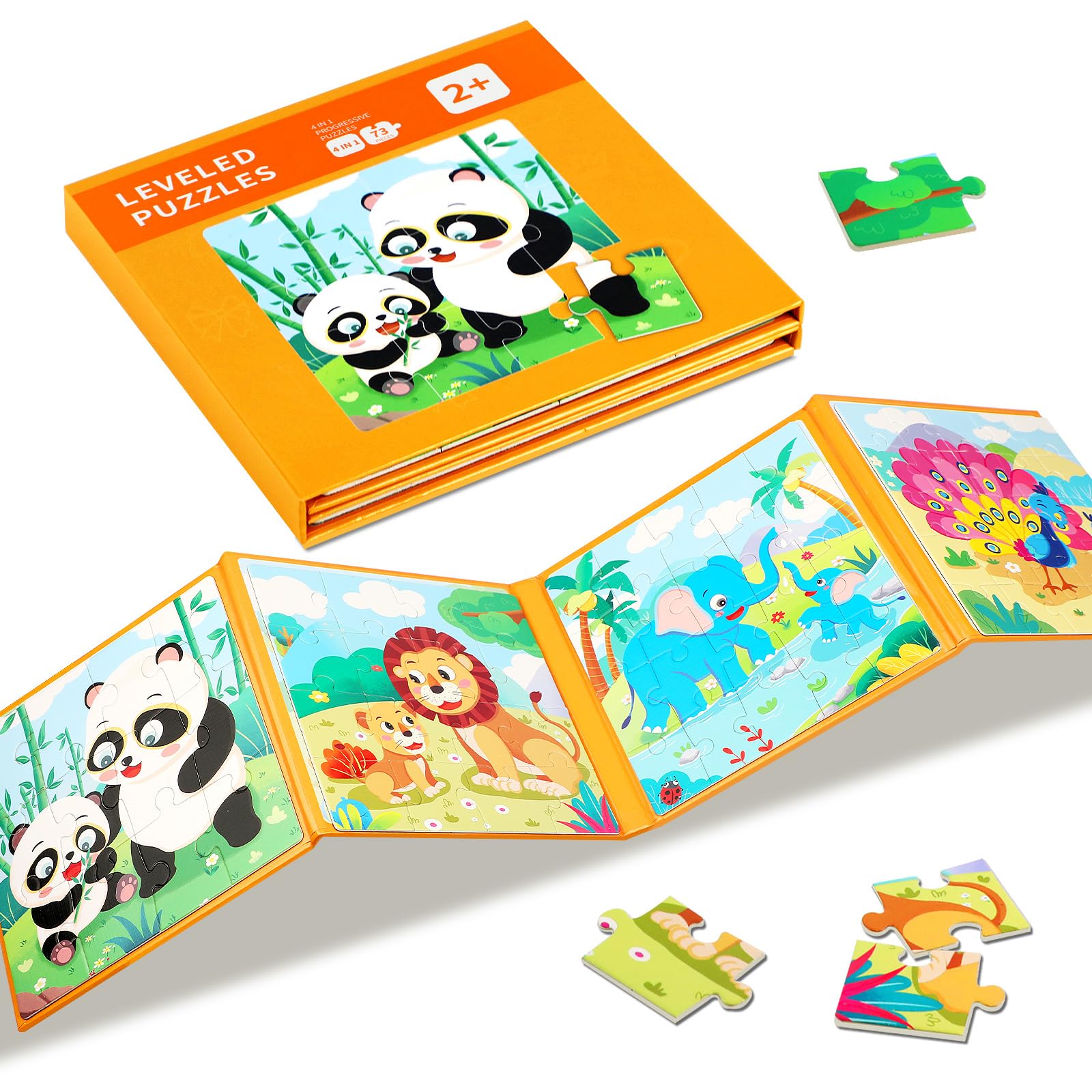Magnetic Puzzles for toddlers 3 year olds, travel toys jigsaw puzzles plane activities for kids, 73pcs 4-in-1 Animal Jigsaw Puzzles Book, travel games for kids 4 5 boys and girls