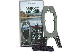 FARWATER Canoe Anchor Grip - Boat, Float Tube & Kayak Fishing Accessories, Kayaking Equipment - Brush Clamp Anchor with Teeth - Gripper with 15ft Paracord - Rubber Grips - Coated Steel -