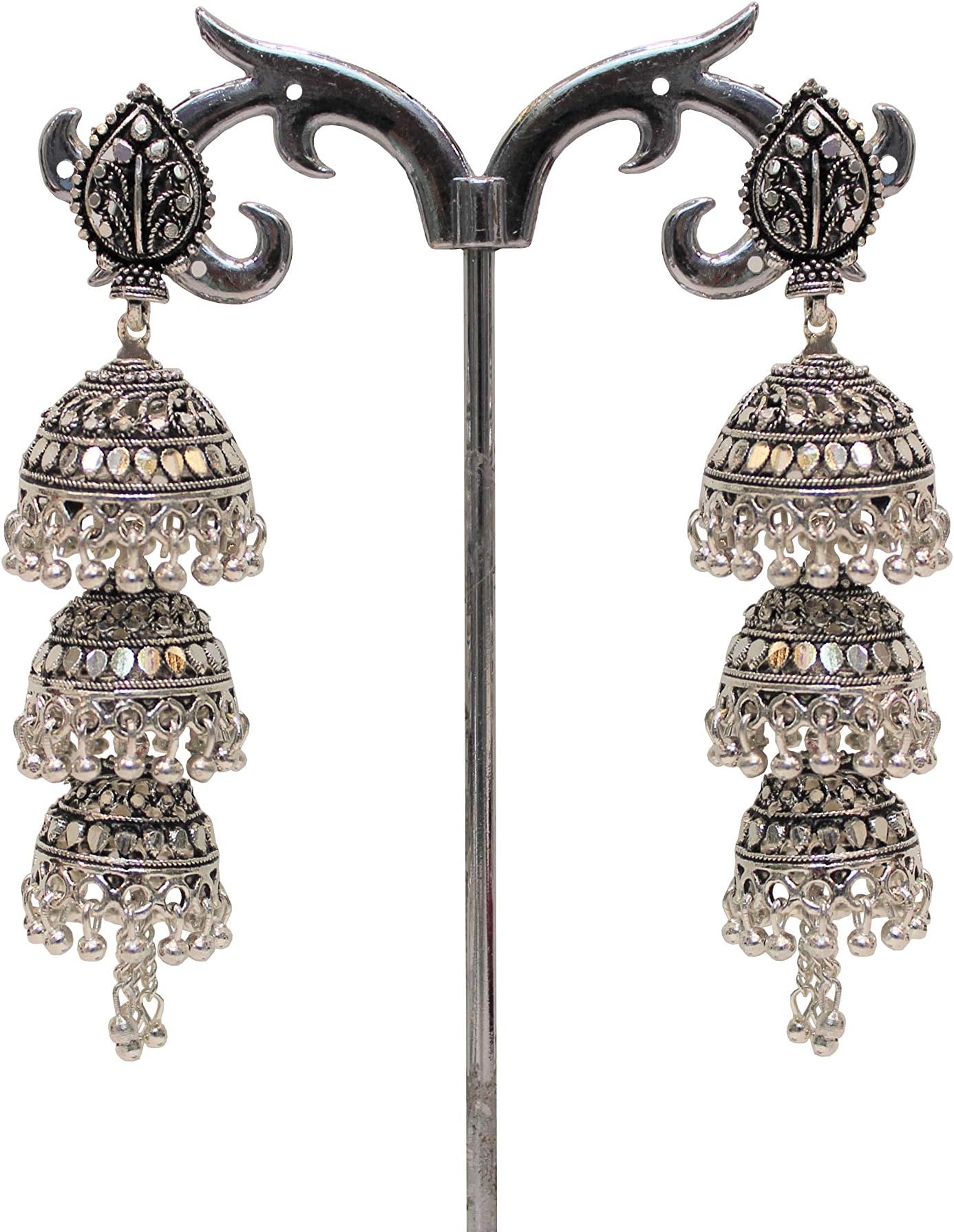 Earrings Women Jhumkas tribal style silver plated oxidised Indian Bollywood traditional jhumki earrings for girls ladies and bridal