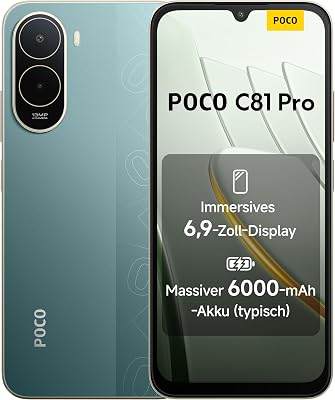 Poco C81 Pro Smartphone, 4 GB + 128 GB, Handy, 6000 mAh Akku, 120 Hz Bildschirm, 6,9 Zoll Display, 13 MP AI-Doppelkamera, grün, zusätzliche 1 Jahr Garantie